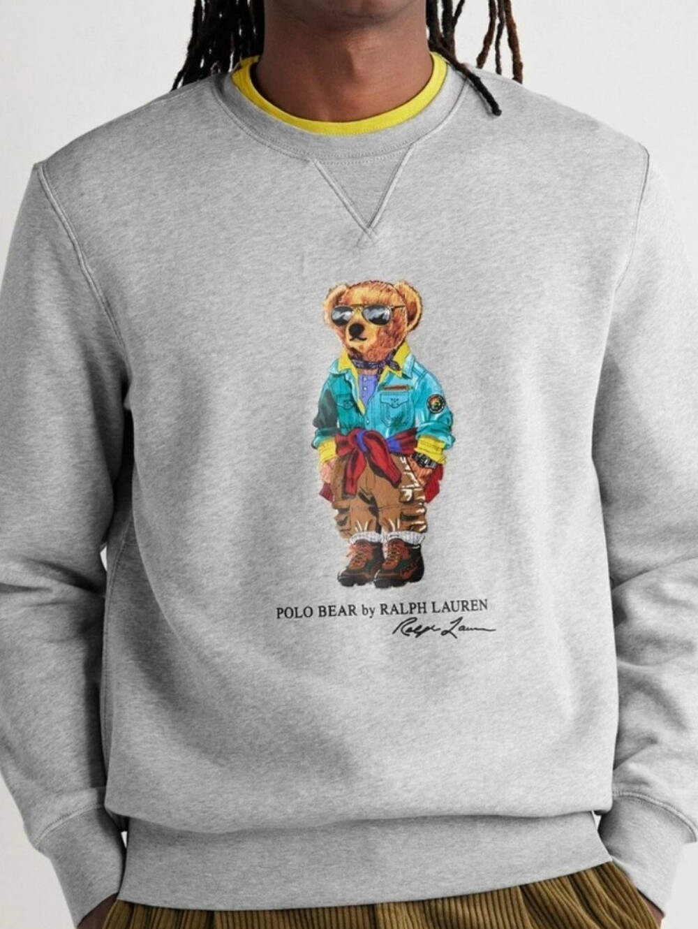 Ralph Lauren Gray Crewneck with Colorful Polo Bear Graphic
